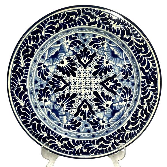 Talavera Puebla Pottery Mexico Cobalt Blue White 12" Charger Plate-Design A - Picture 1 of 7
